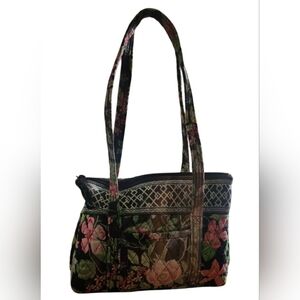 Vera Bradley Shoulder Bag Black  & Botanical Floral Design with Matching Wallet